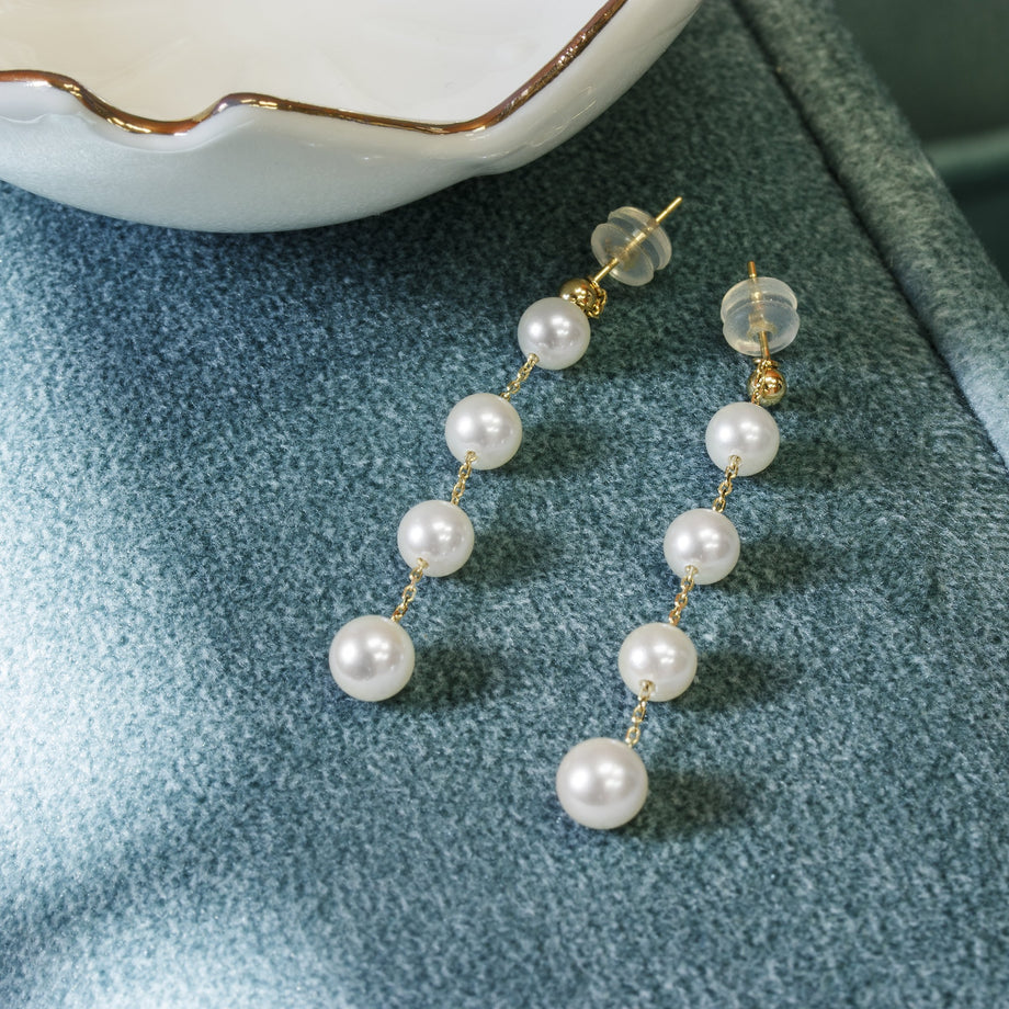 18k、Akoya海水本真珠 Kat & Chlo 18K金黃金日本Akoya海水珍珠渐变耳坠– Gem Hooray 珠宝汇
