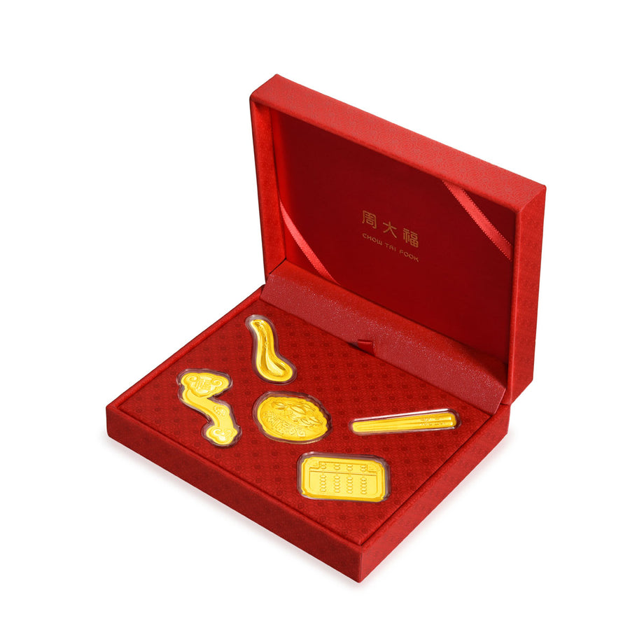 Chow Tai Fook 999 24K Pure Gold Five Fortune Gift Set